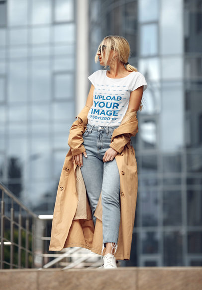 T-Shirt Mockup of a Stylish Woman Posing in an Urban Setting 41379-r-el2