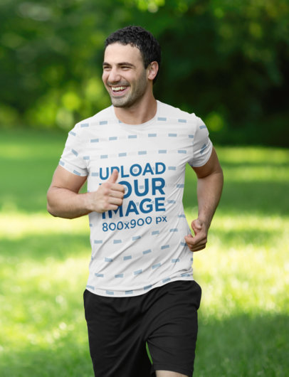 Sublimated T-Shirt Mockup of a Happy Man Jogging 46363-r-el2