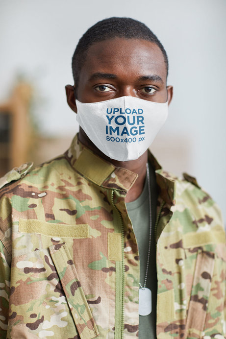 Mockup of a Serious Military Man Wearing a Face Mask