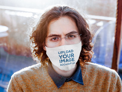 Face Mask Mockup of a Long-Haired Man with Glasses 46693-r-el2