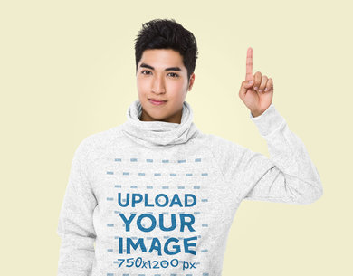 Heathered Hoodie Mockup Featuring a Man Pointing Up at a Studio