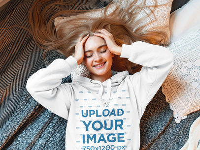 Hoodie Mockup of a Long-Haired Woman Lying Down Comfortably 46843-r-el2