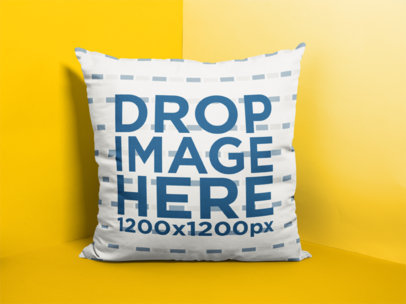 Template of a Pillow Standing Near a Corner on a Yellow Room a15116