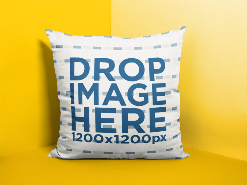 Template of a Pillow Standing Near a Corner on a Yellow Room