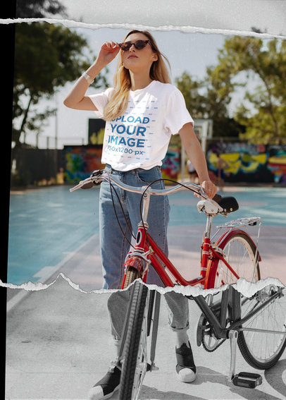 Cool T-Shirt Mockup Featuring a Woman with a Bike