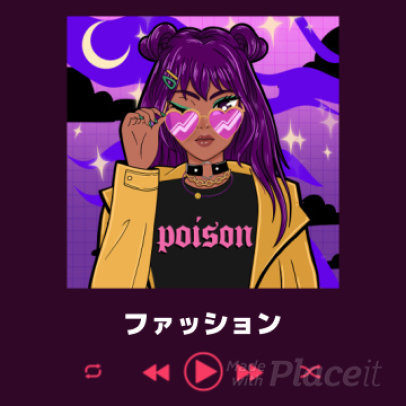 Instagram Post Video Maker Featuring a Music Player UI with an Anime Character