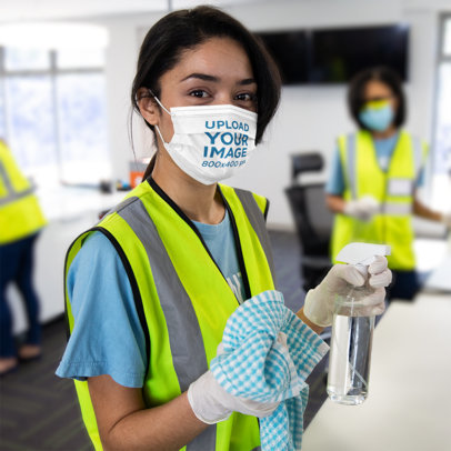 Face Mask Mockup of a Young Woman Cleaning a Desk 46599-r-el2