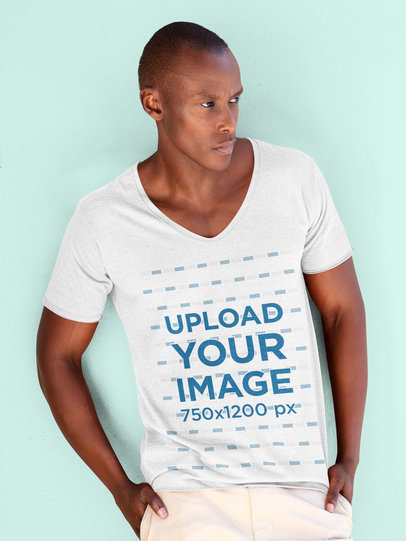 Mockup of a Trendy Man Modeling a V-Neck Tee in a Studio 46781-r-el2