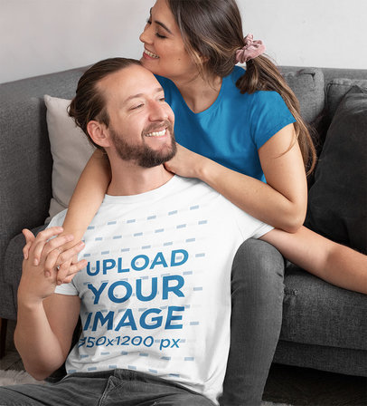 T-Shirt Mockup Featuring a Happy Man with His Girlfriend