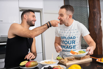 Tank Top and Tee Mockup of a Couple Cooking and Eating Together 46494-r-el2