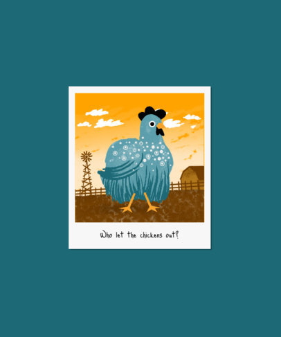 T-Shirt Design Template with a Chicken Cartoon