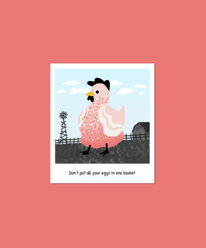 T-Shirt Design Template Featuring an Illustrated Chicken at a Farm