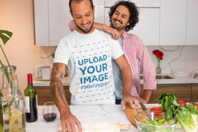 Mockup Featuring a Happy LGBT Couple Cooking m1054