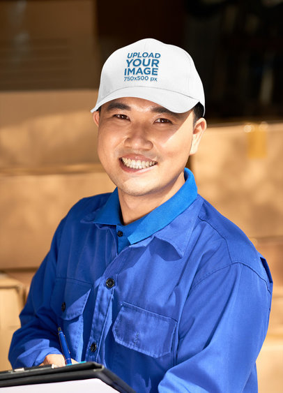 Mockup of a Happy Worker Wearing an Embroidered Dat Hat 46946-r-el2