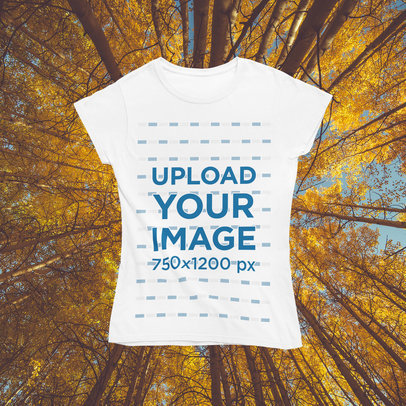 Mockup of a Woman's T-Shirt with a Customizable Autumn Background