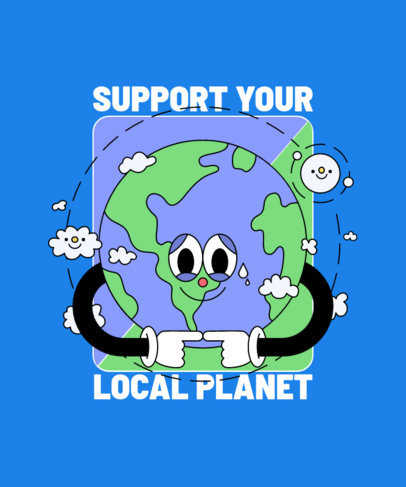 T-Shirt Design Template Featuring a Shy Planet Cartoon Character 3412a