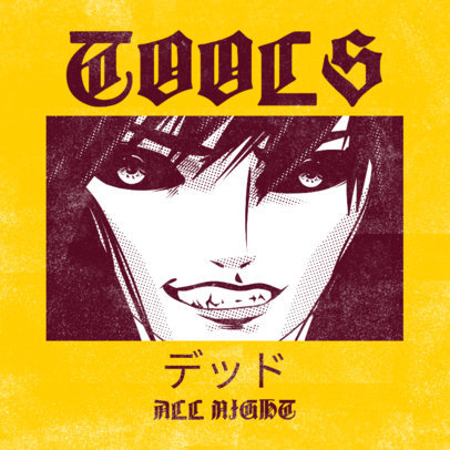 Dark Album Cover Template with a Manga Character for Metal Bands