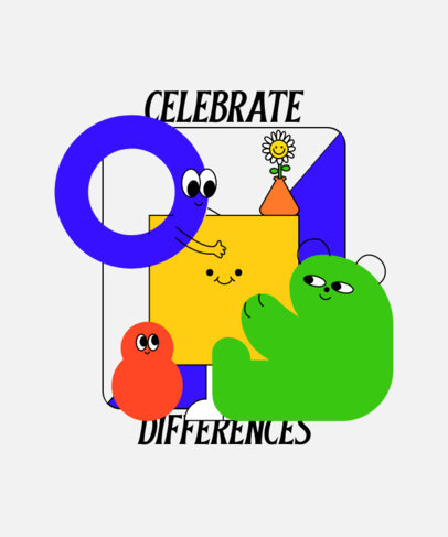 T-Shirt Design Template Featuring Colorful Cartoon Characters
