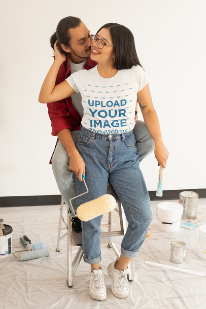 T-Shirt Mockup of a Young Long-Haired Woman With Her Boyfriend m1082