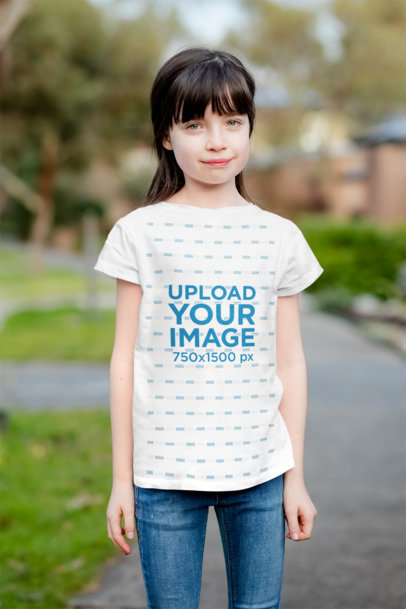 T-Shirt Mockup Featuring a Long-Haired Girl 