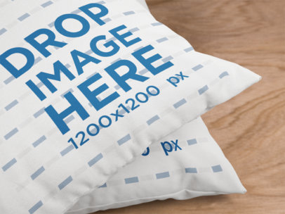 Closeup Template of a Pair of Pillows Lying on a Wooden Surface a15121