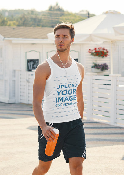 Activewear Mockup Featuring a Man With a Tank Top Walking