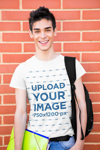 T-Shirt Mockup of a Young Man Ready to School