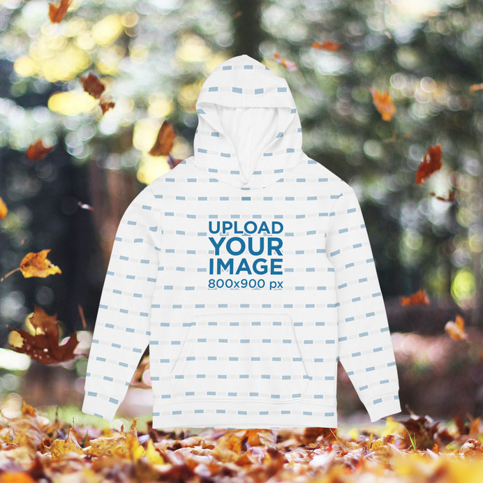 Sublimated Hoodie Mockup With a Customizable Autumn Background