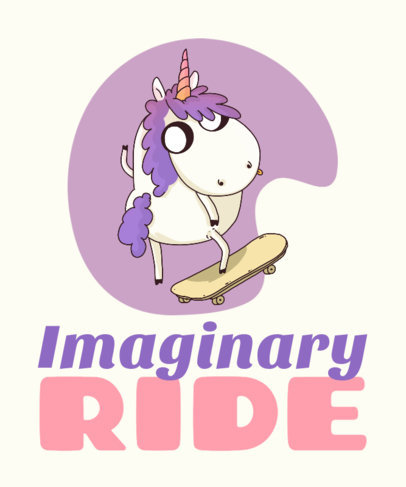 T-Shirt Design Template with a Skating Unicorn Cartoon