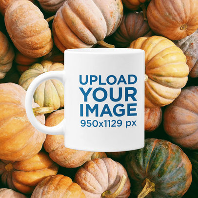 11 oz Coffee Mug Mockup Featuring a Customizable Fall-Themed Background 