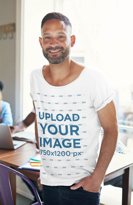 T-Shirt Mockup Featuring a Man at the Office