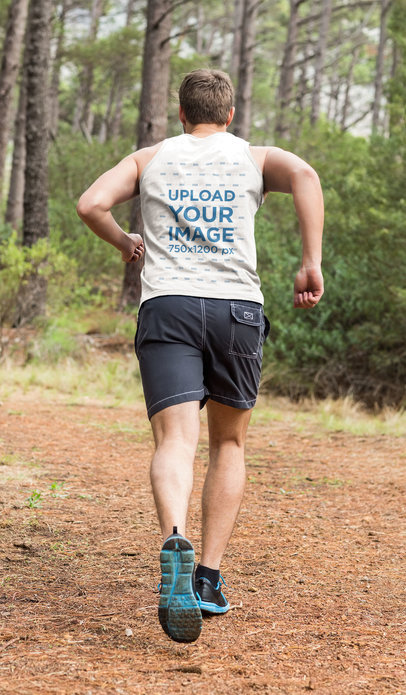 Back-View Tank Top Mockup of a Man Running in Nature