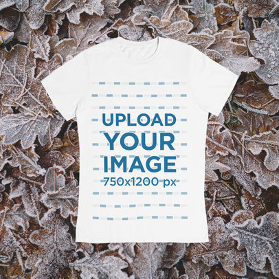 T-Shirt Mockup Featuring a Customizable Background With a Winter Theme