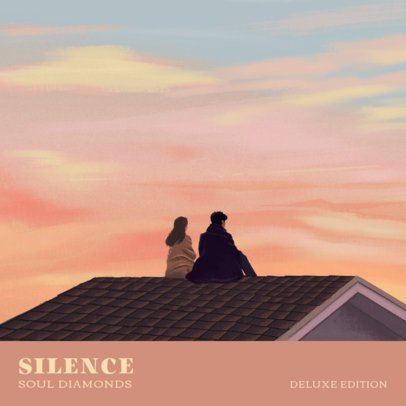 Rhythm and Blues Album Cover Template with a Rooftop at Dawn Painting 3319h