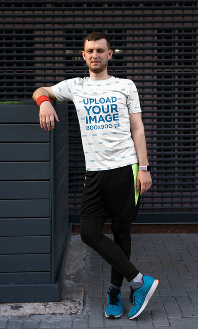 Sublimated Tee Mockup of a Man Wearing Activewear