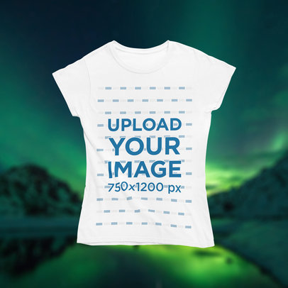 T-Shirt Mockup Featuring Northern Lights in the Background m1295
