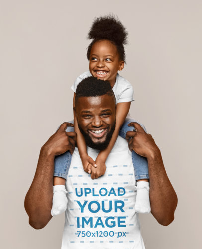 T-Shirt Mockup Featuring a Joyful Dad With His Daughter