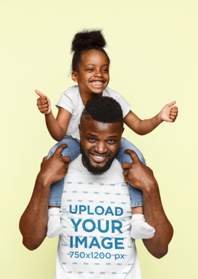 T-Shirt Mockup of a Happy Father Carrying His Daughter on His Shoulders