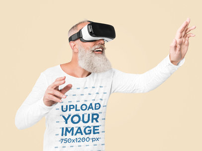 Long Sleeve Tee Mockup of an Elderly Man with a Virtual Reality Headset 45812-r-el2