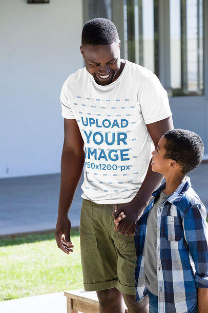 T-Shirt Mockup of a Happy Man with His Son