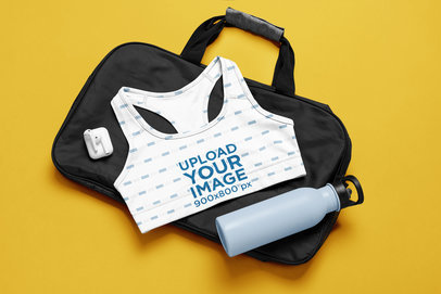 Mockup of a Customizable Sports Bra Featuring Fitness Accessories 