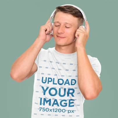 T-Shirt Mockup Featuring a Man Listening to Music in a Studio