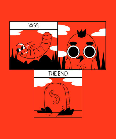 T-Shirt Design Template With a Comic Strip Featuring a Bird and a Worm 3353d
