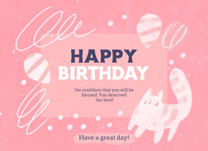Greeting Card Design Maker with a Cat Illustration and a Happy Birthday Message