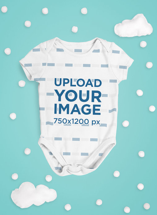 Sublimated Onesie Mockup Featuring a Cloudy Background