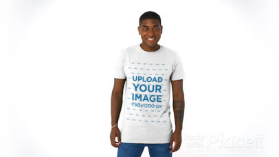 Basic T-Shirt Video Featuring a Happy Man With an Arm Tattoo Basic T-Shirt Video Featuring a Happy Man With an Arm Tattoo 