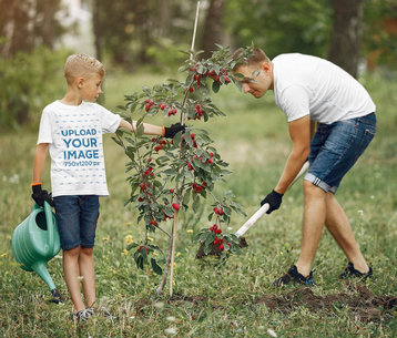 T-Shirt Mockup of a Kid Helping His Dad Gardening 42692-r-el2