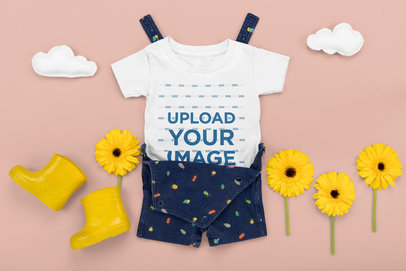 Outfit Mockup of a Baby's T-Shirt in a Summer Setting