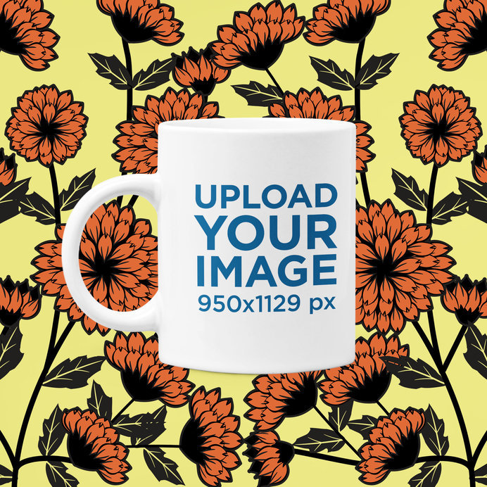 11 oz Coffee Mug Mockup Featuring a Floral Background