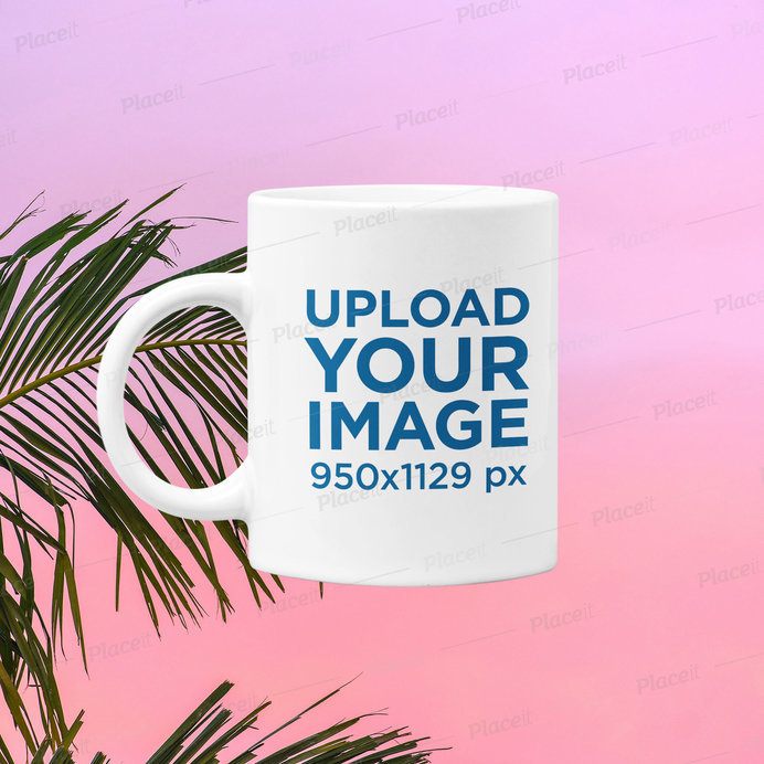 11 oz Coffee Mug Mockup with a Summer-Themed Customizable Background